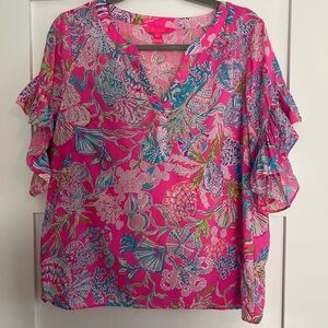 Lilly Pulitzer Pink and Blue Floral Blouse